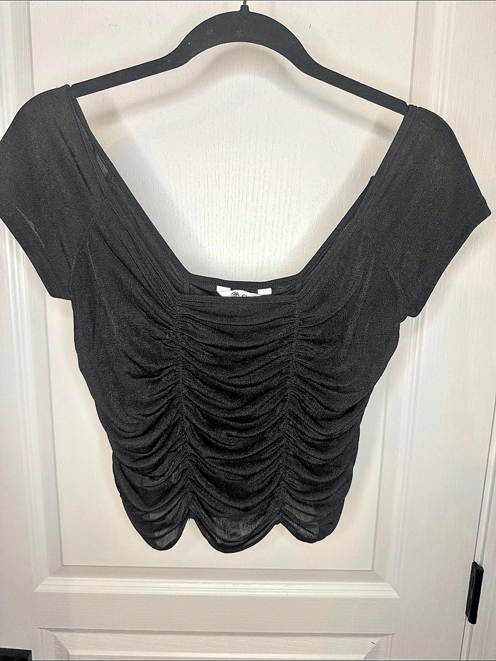 CUPSHE Ruched Short Sleeve Top in Black NWT